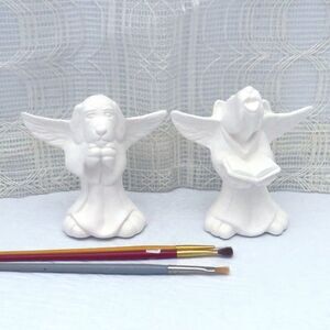 Paintable Ceramic Dog Angel Figurines, Ready to Paint Handmade Angel Dog Statues